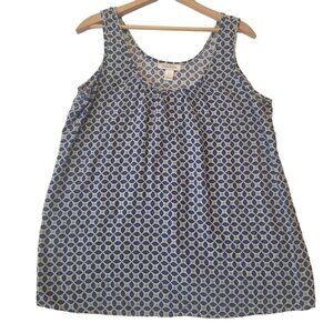 Motherhood Maternity Tank Top Size L Blue White Geometric Print Sleeveless Shirt